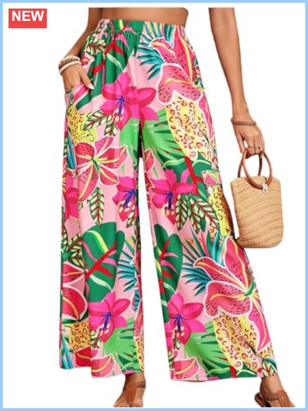 Plus Size Floral High Waist Palazzo Pants Boho Wide Leg Trousers